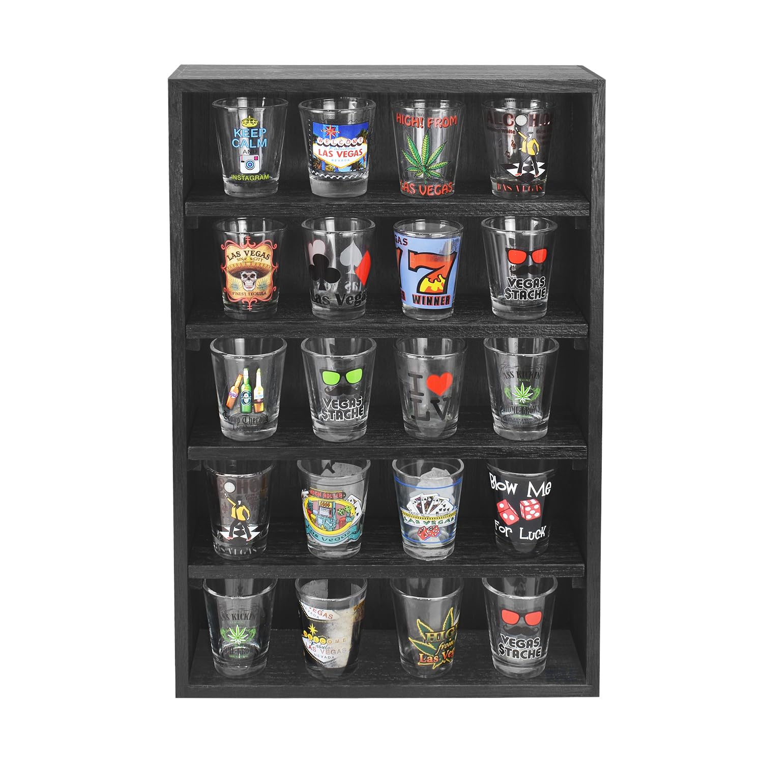 Ikee Design shelf in use with figurines and spice jars demonstrating versatile display benefit