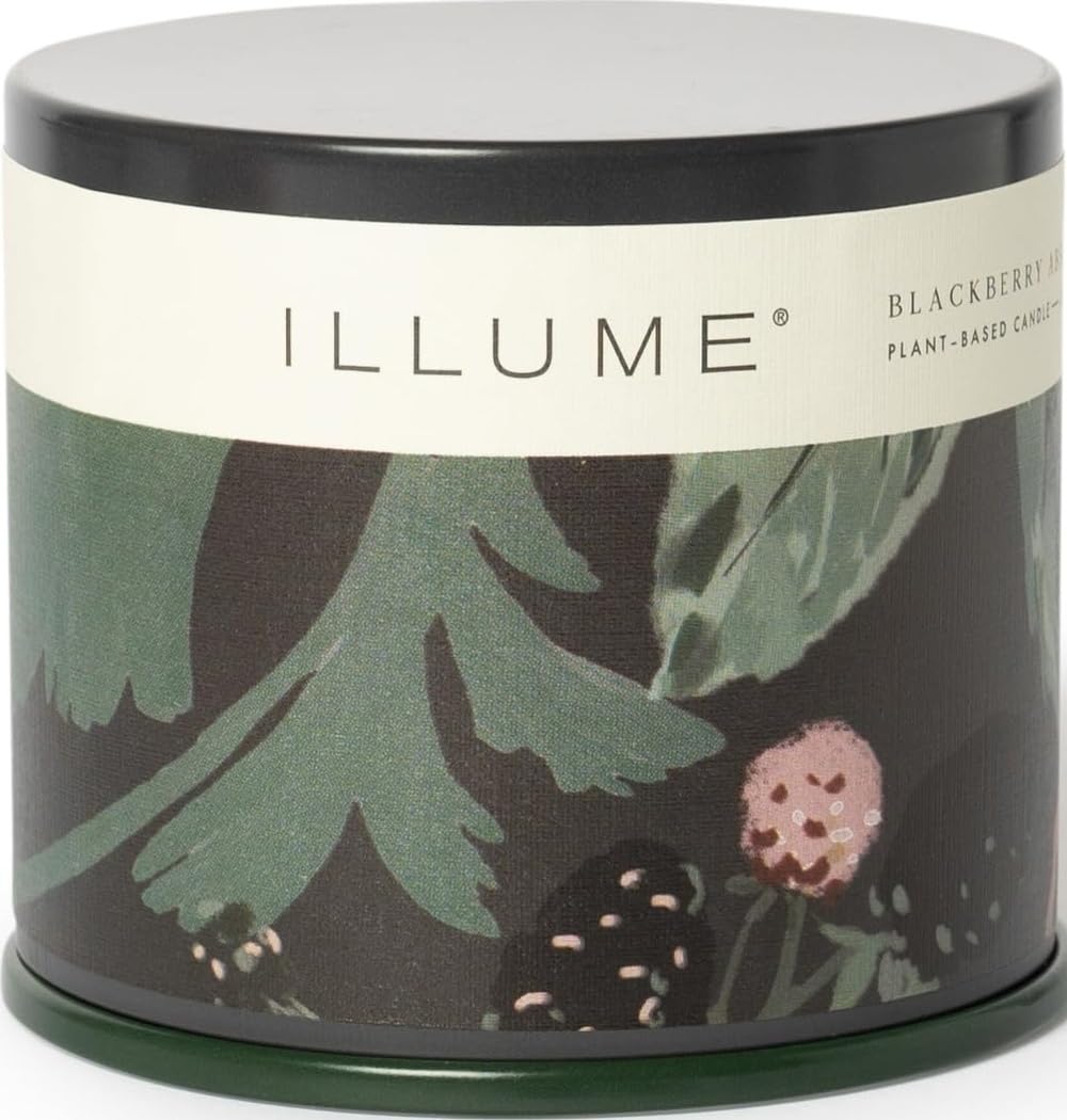 Illume Blackberry Absinthe tin front showing clean design and instant ambiance