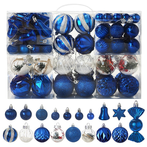 ILLUMINEW front-packaging showing full 111-piece blue ornament set and convenience