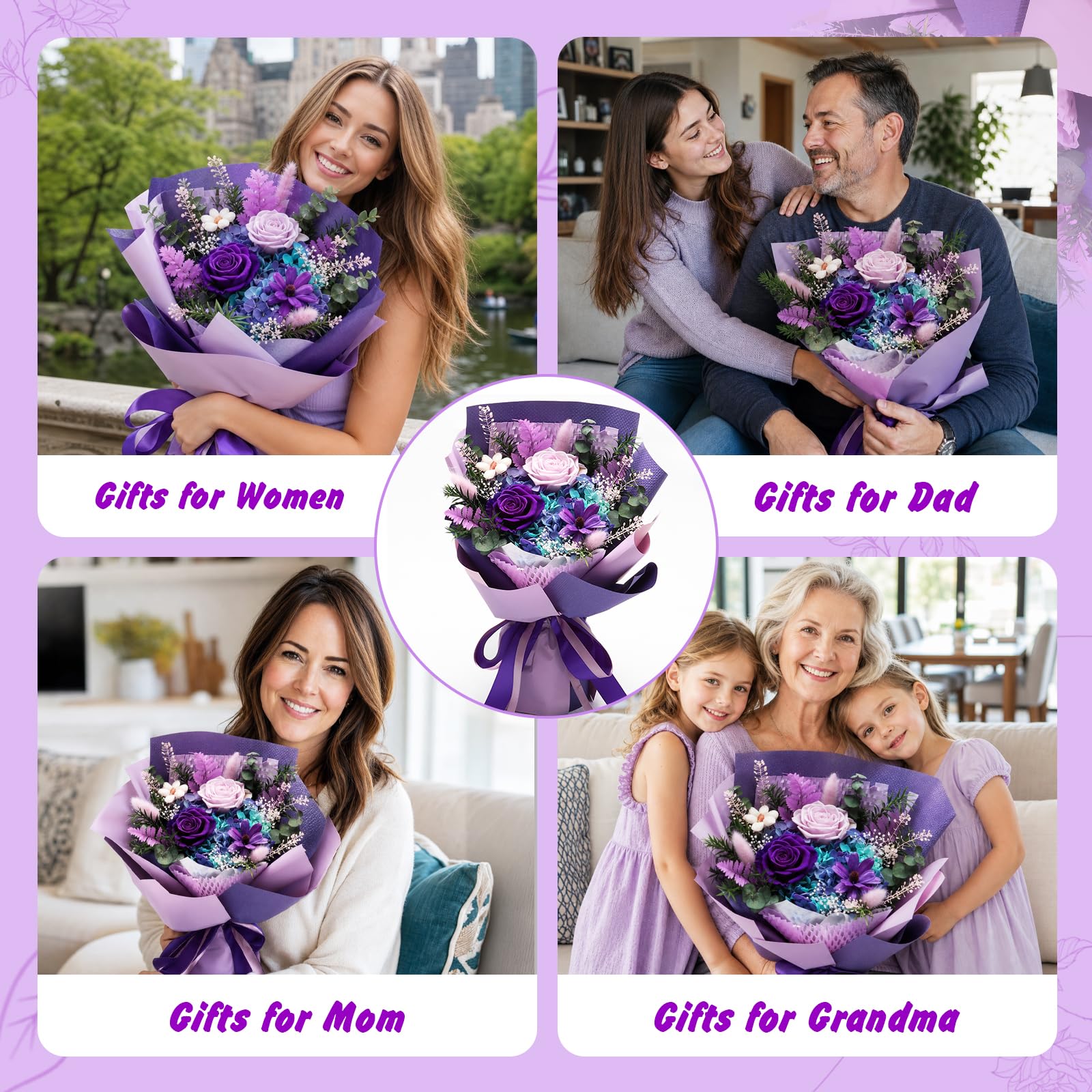 iLovDesign bouquet displayed inside transparent gift box, ready-to-gift convenience benefit
