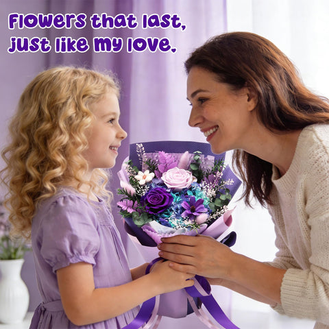 iLovDesign bouquet held by hand for scale, demonstrates compact size and keepsake appeal
