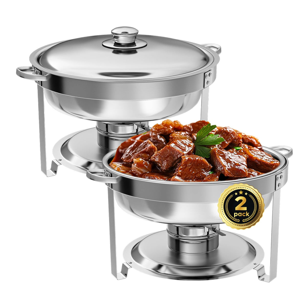 IMACONE front view of two chafing dishes showing professional presentation benefit