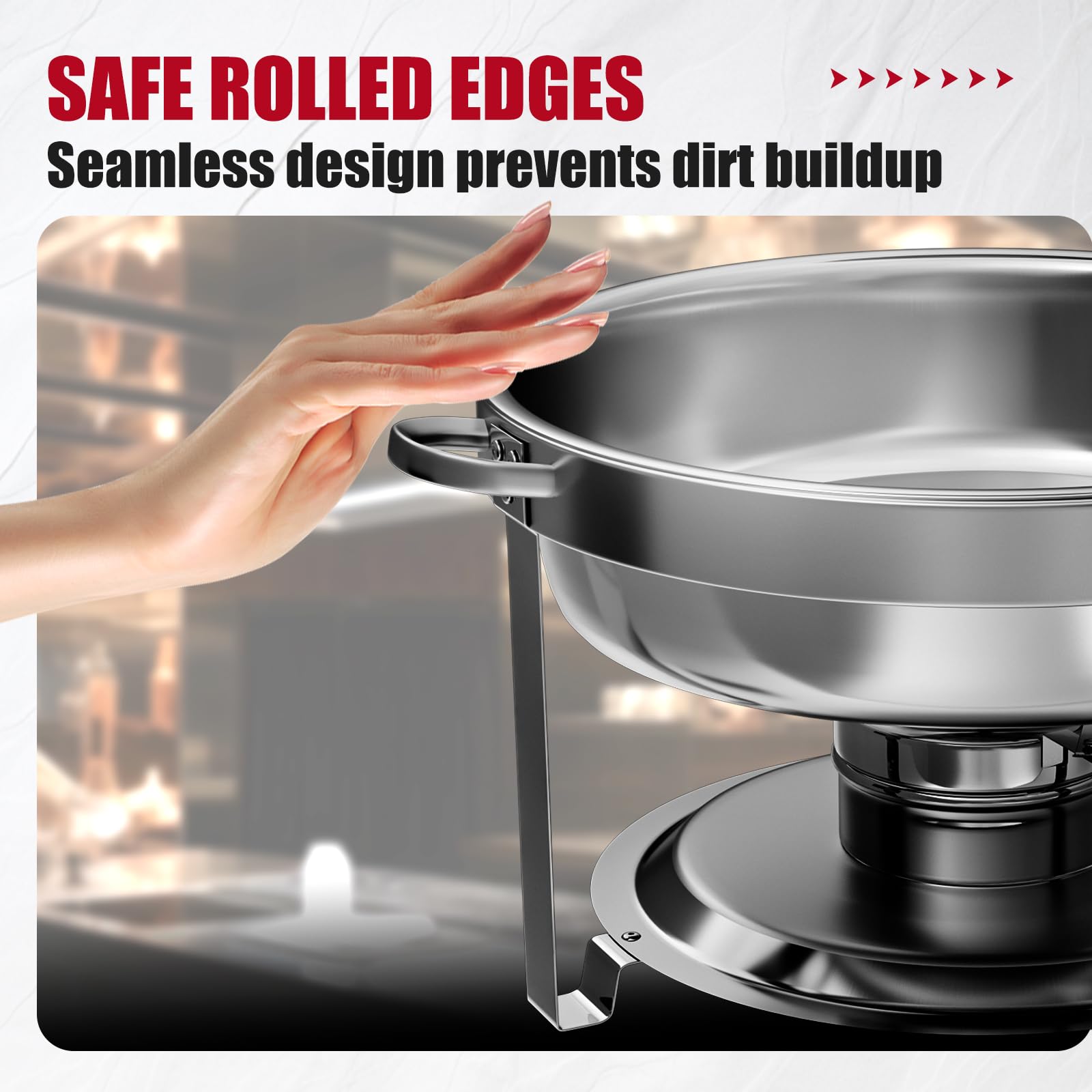 IMACONE chafing dishes in buffet use showing polished service benefit
