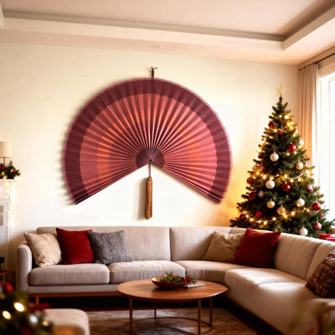 ChumDecor Bamboo Wall Fan — 48 in Terracotta, Handcrafted Japanese-Style with Adjustable Tassel