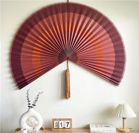 ChumDecor Bamboo Wall Fan — 48 in Terracotta, Handcrafted Japanese-Style with Adjustable Tassel
