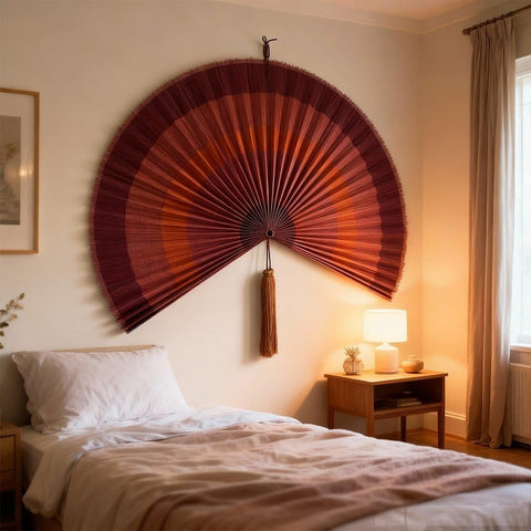 ChumDecor Bamboo Wall Fan — 48 in Terracotta, Handcrafted Japanese-Style with Adjustable Tassel