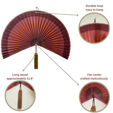 ChumDecor Bamboo Wall Fan — 48 in Terracotta, Handcrafted Japanese-Style with Adjustable Tassel
