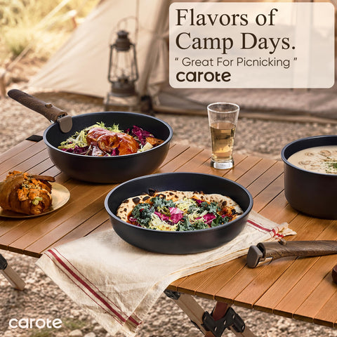 CAROTE 19‑Piece Nonstick Cookware Set with Detachable Handles — Black, Oven‑Safe, Space‑Saving