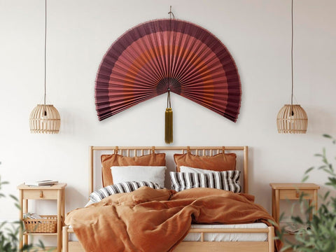 ChumDecor Bamboo Wall Fan — 48 in Terracotta, Handcrafted Japanese-Style with Adjustable Tassel