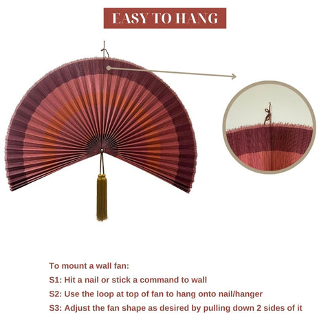 ChumDecor Bamboo Wall Fan — 48 in Terracotta, Handcrafted Japanese-Style with Adjustable Tassel