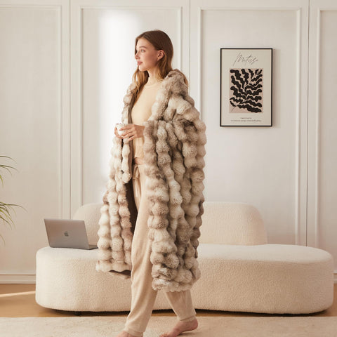 COOVA Faux Fur Throw Blanket for Couch — 50x60 Tie-Dye Brown, 700GSM Bubble Plush