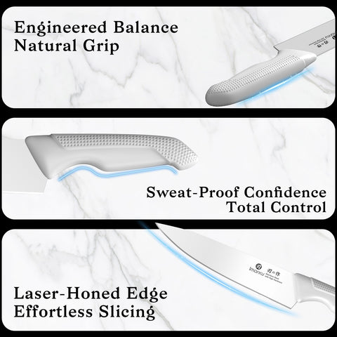 imarku blade edge macro revealing high-carbon stainless steel finish and lasting sharpness