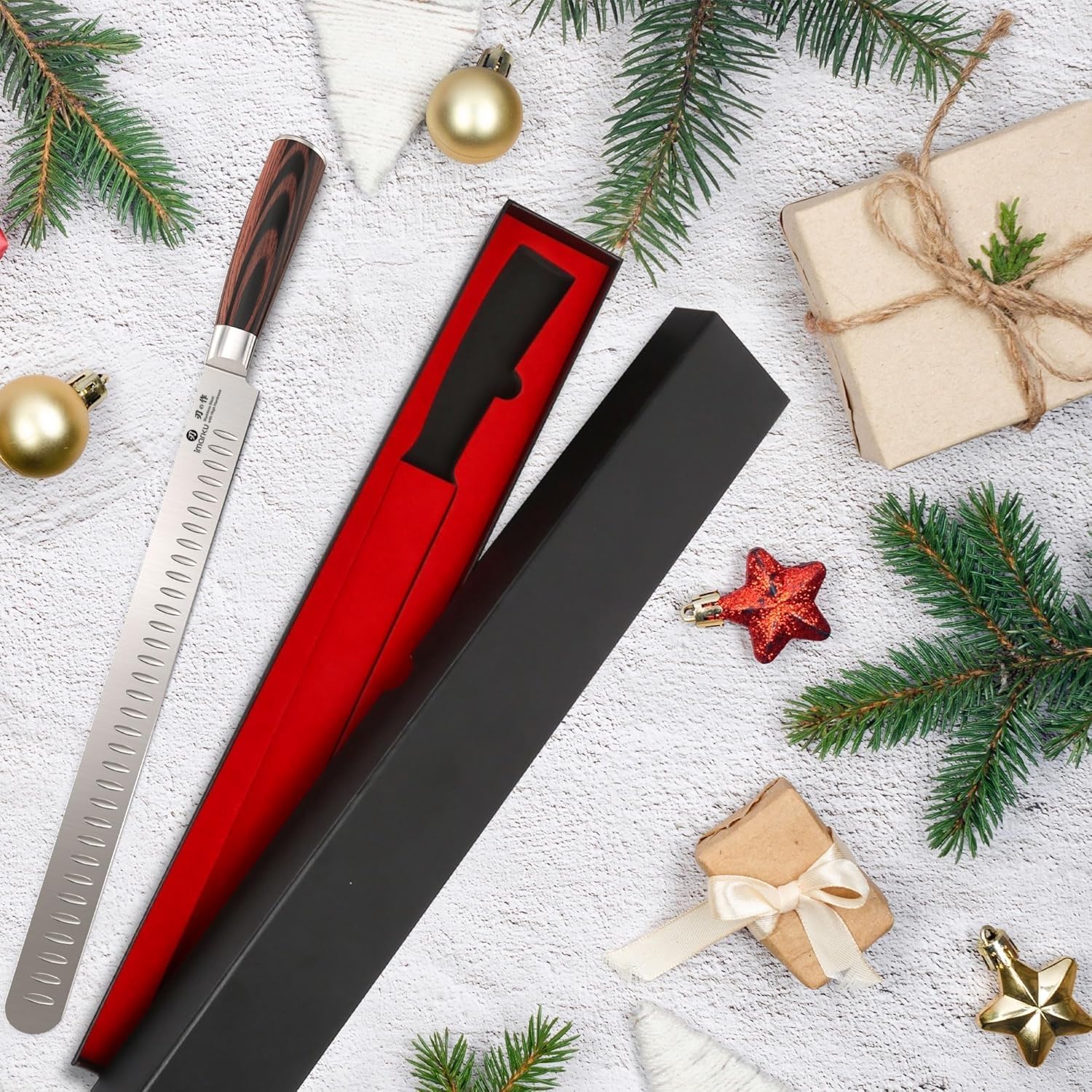 imarku close-up of blade texture highlighting high-carbon stainless steel and anti-stick benefit