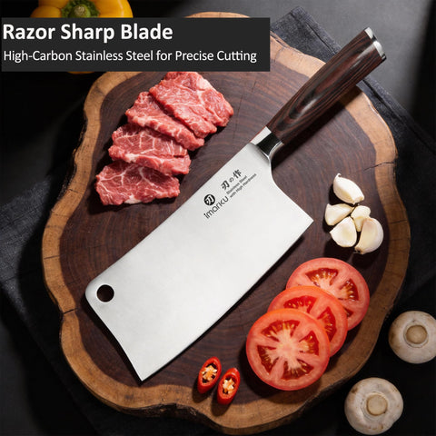 imarku cleaver handle detail on pakkawood grip benefit: comfortable secure hold