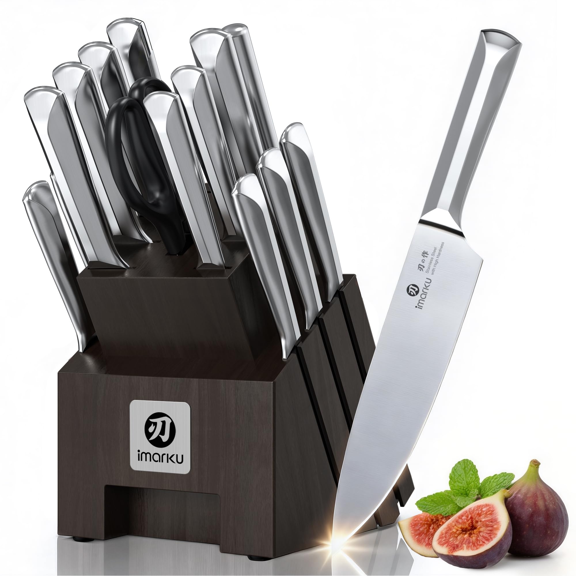 imarku front view of full 16-piece set in block showing organized storage benefit