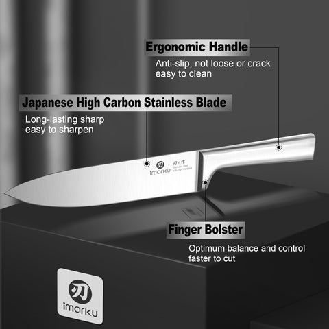 imarku detailed view of one-piece handle and bolster offering improved grip and control