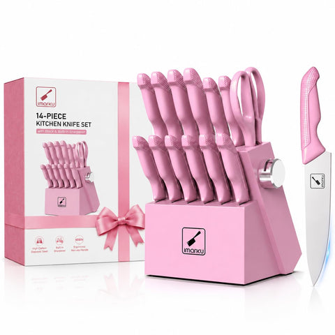 imarku full 14-piece set front view showing block and knives for organized storage
