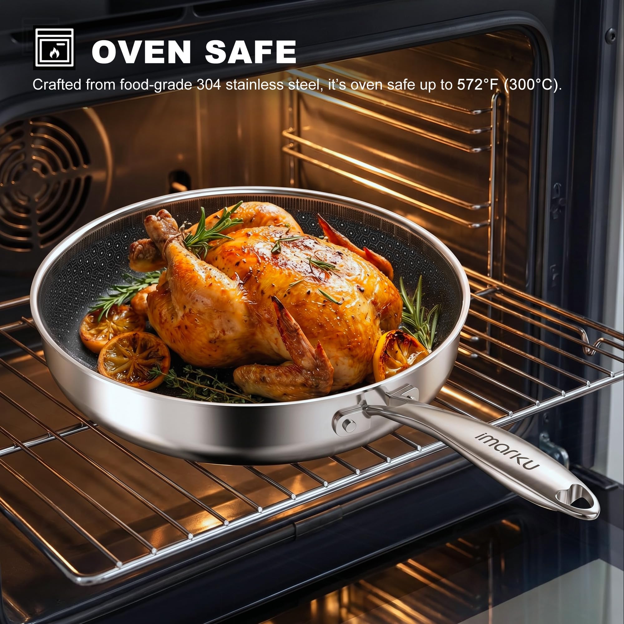 imarku pan on stovetop with vegetables searing to show even heat and cooking results