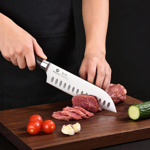 imarku santoku in kitchen chopping vegetables for faster prep time