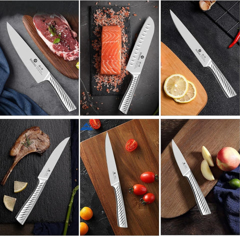 imarku knives next to ruler for size comparison and countertop fit clarity