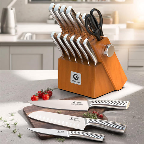 imarku serrated steak knives with plated meal showing restaurant-style serving