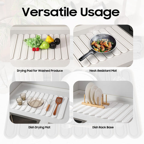imgrose mat in use with dishes and cups, keeps countertop dry benefit