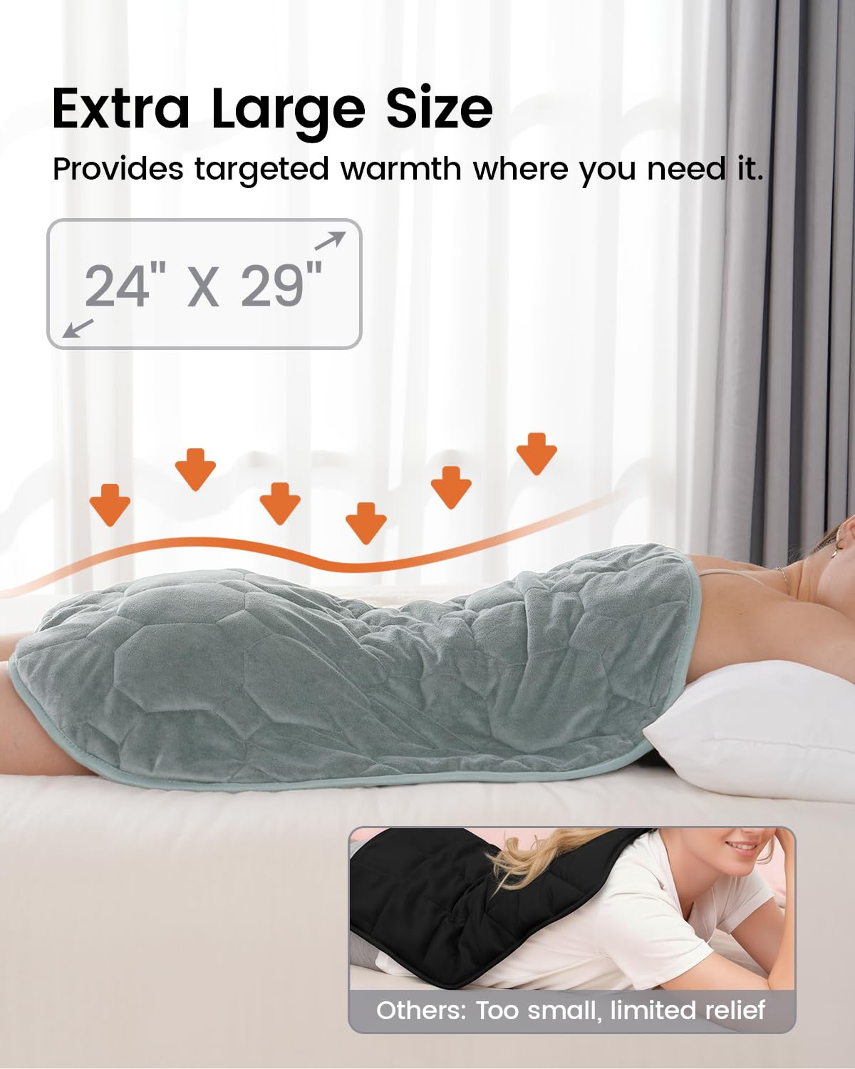 immtree heating pad in use on back providing broad warm coverage and comfort