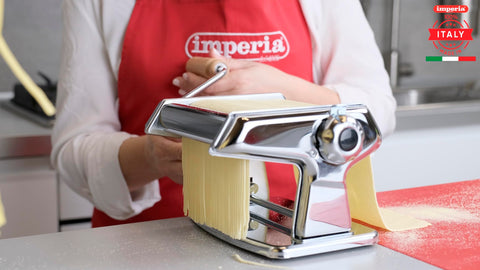 Imperia Titania chromed-steel rollers close-up showing smooth finish for even dough sheeting