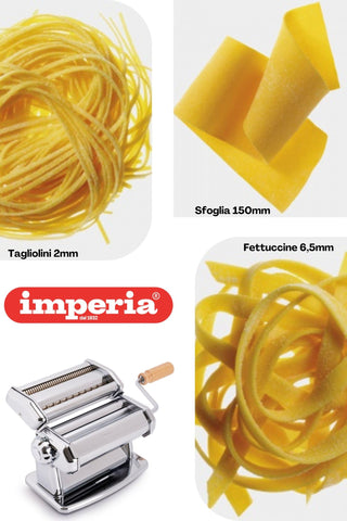 Imperia wooden-grip handle pictured for comfortable manual turning