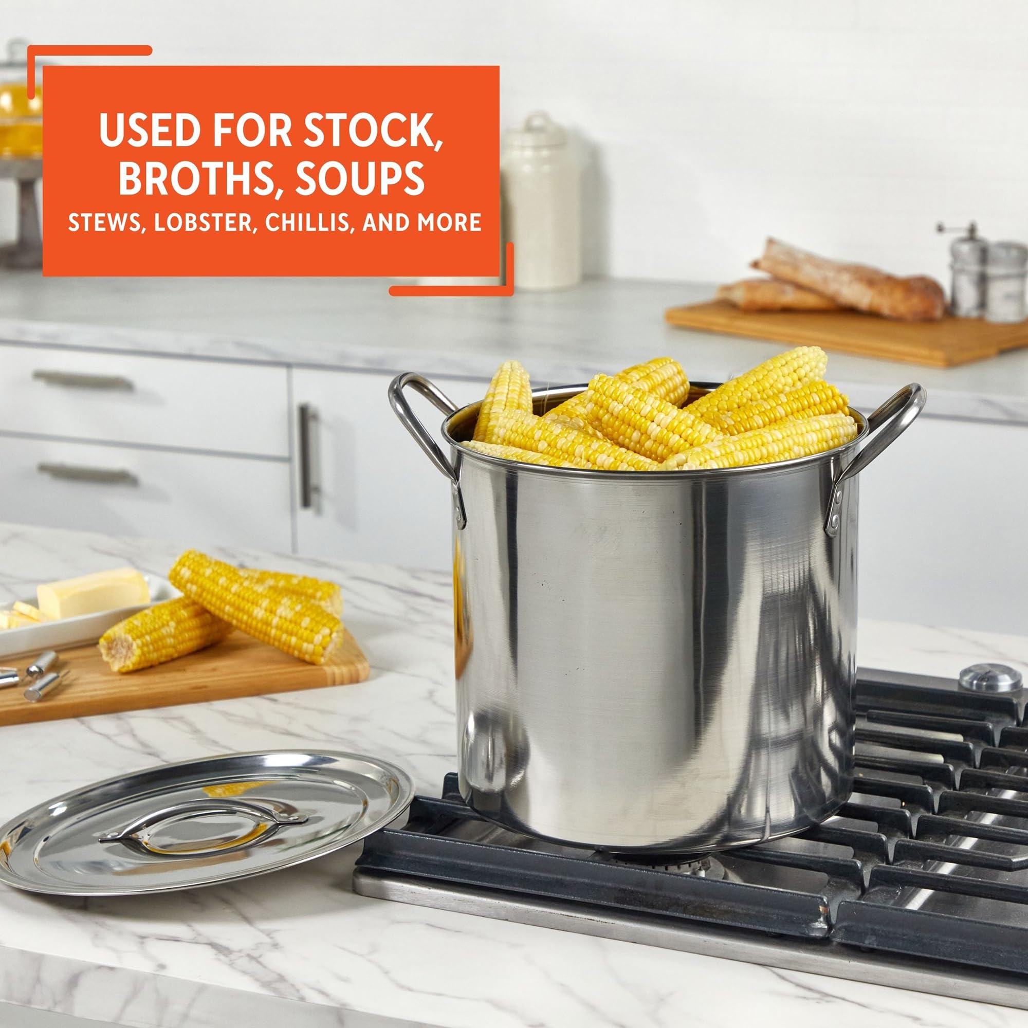 IMUSA pot beside measuring cup to show 16-quart scale and batch capacity