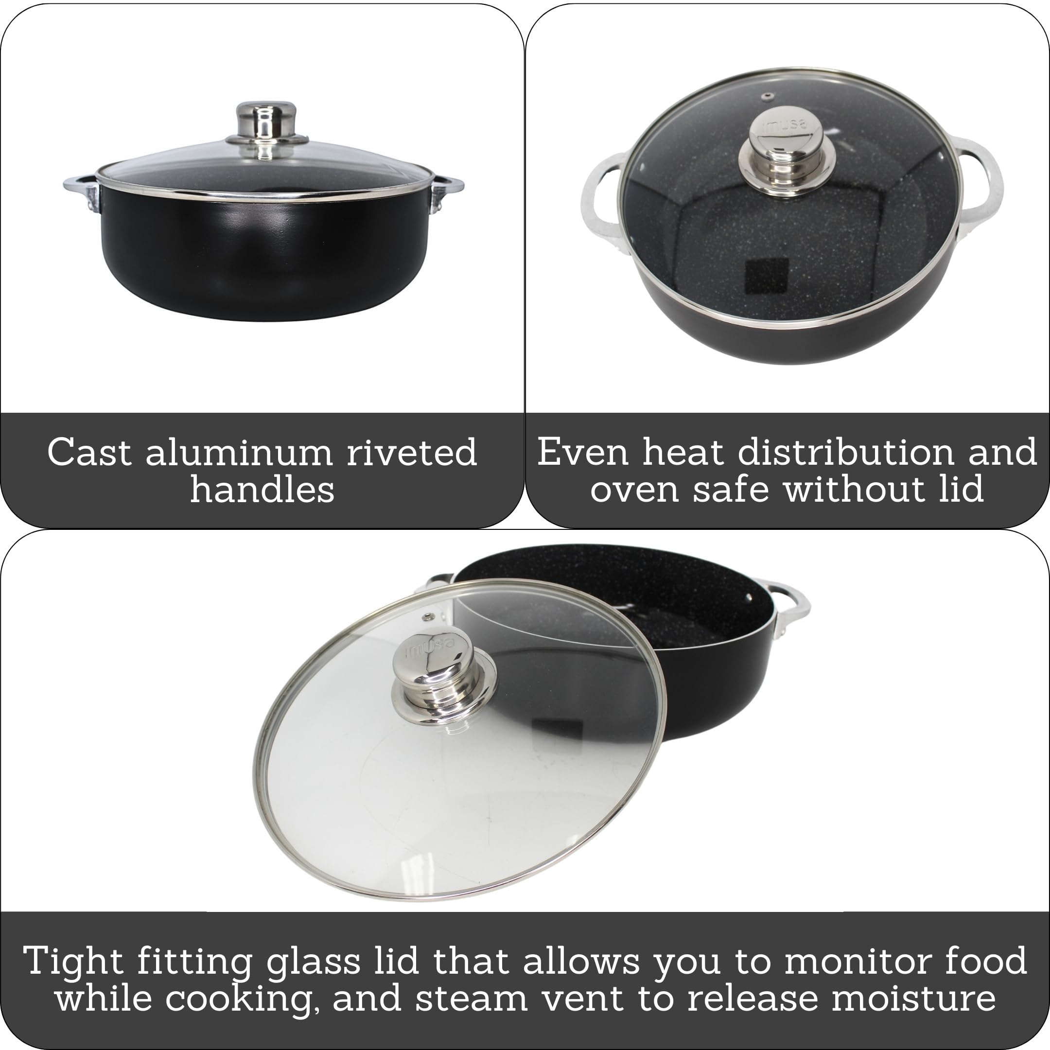 IMUSA Caldero interior close-up highlighting ceramic nonstick finish for easier food release