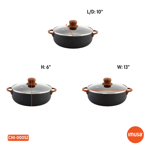 IMUSA caldero in kitchen setting with ingredients, versatile cooking utility