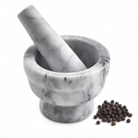 IMUSA front view of marble mortar showing polished finish and stability