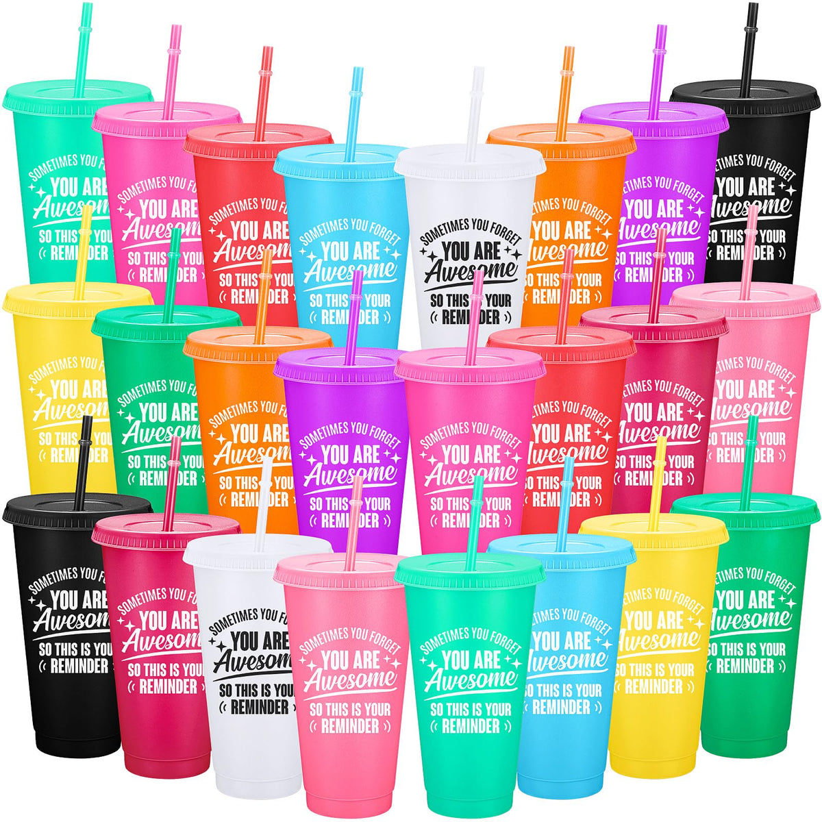 Inbagi front view of 24-pack tumblers showing colorful bulk gift set benefit