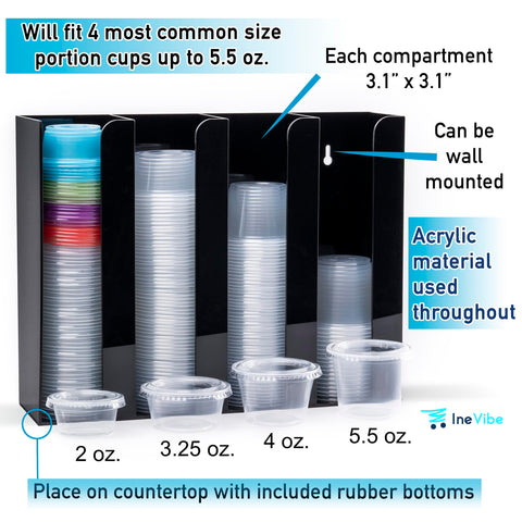 Inevibe loaded with assorted portion cups and lids demonstrating quick dispensing benefit