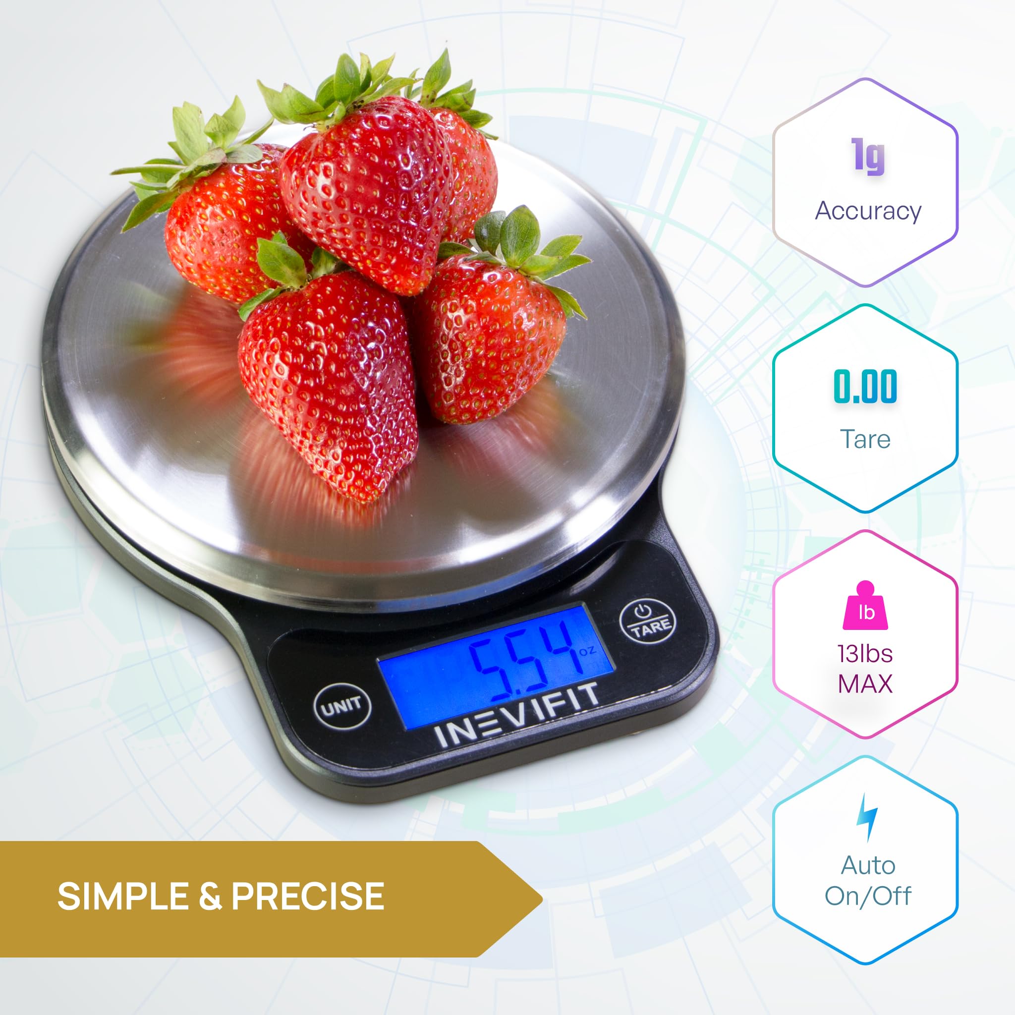 INEVIFIT backlit LCD close-up with large digits for easy reading in any light