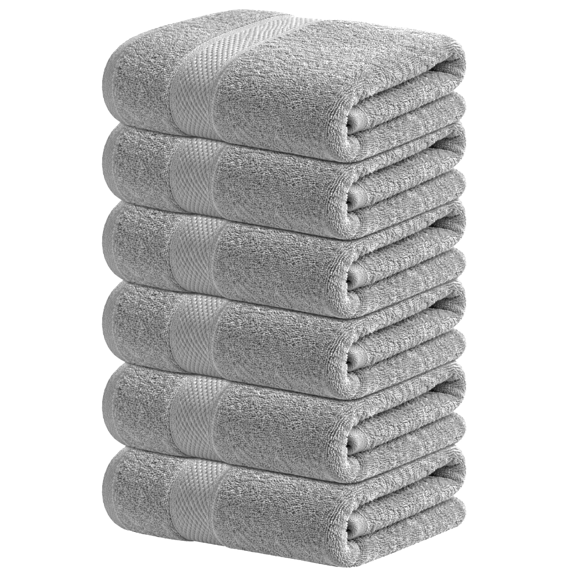Infinitee Xclusives front packaging showing six gray hand towels and value pack benefit