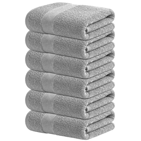 Infinitee Xclusives front packaging showing six gray hand towels and value pack benefit