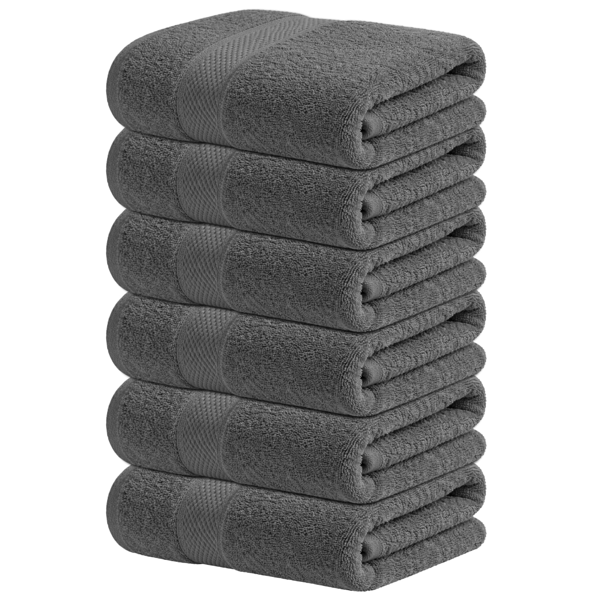 Infinitee Xclusives front packaging showing six gray hand towels for consistent presentation