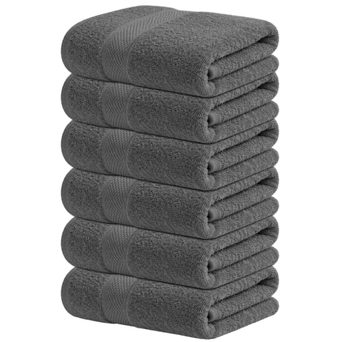 Infinitee Xclusives front packaging showing six gray hand towels for consistent presentation