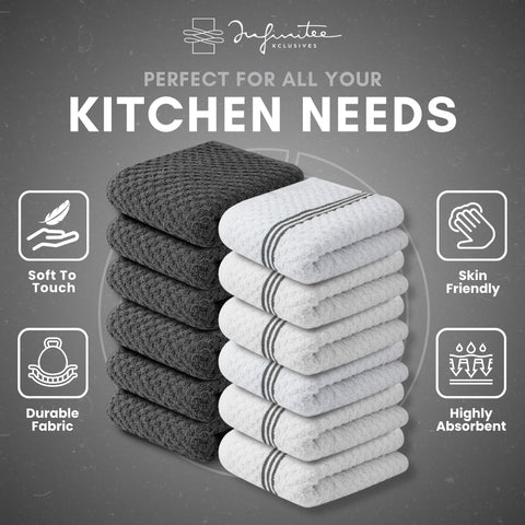 Infinitee Xclusives towel hung on kitchen hook for easy reach and quick drying