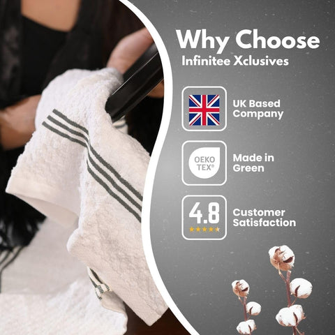 Infinitee Xclusives towels on a clothesline after wash indicating durability