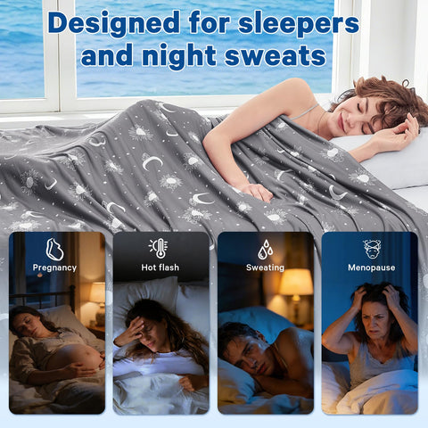 inhand cooling blanket draped on twin bed showing comfortable cool sleep setup