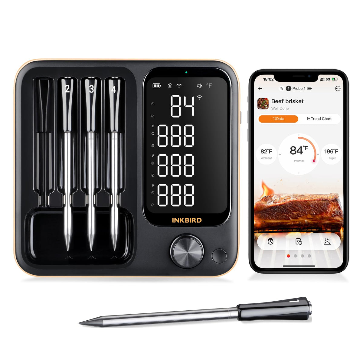 Inkbird front display base showing four probe readings for clear monitoring
