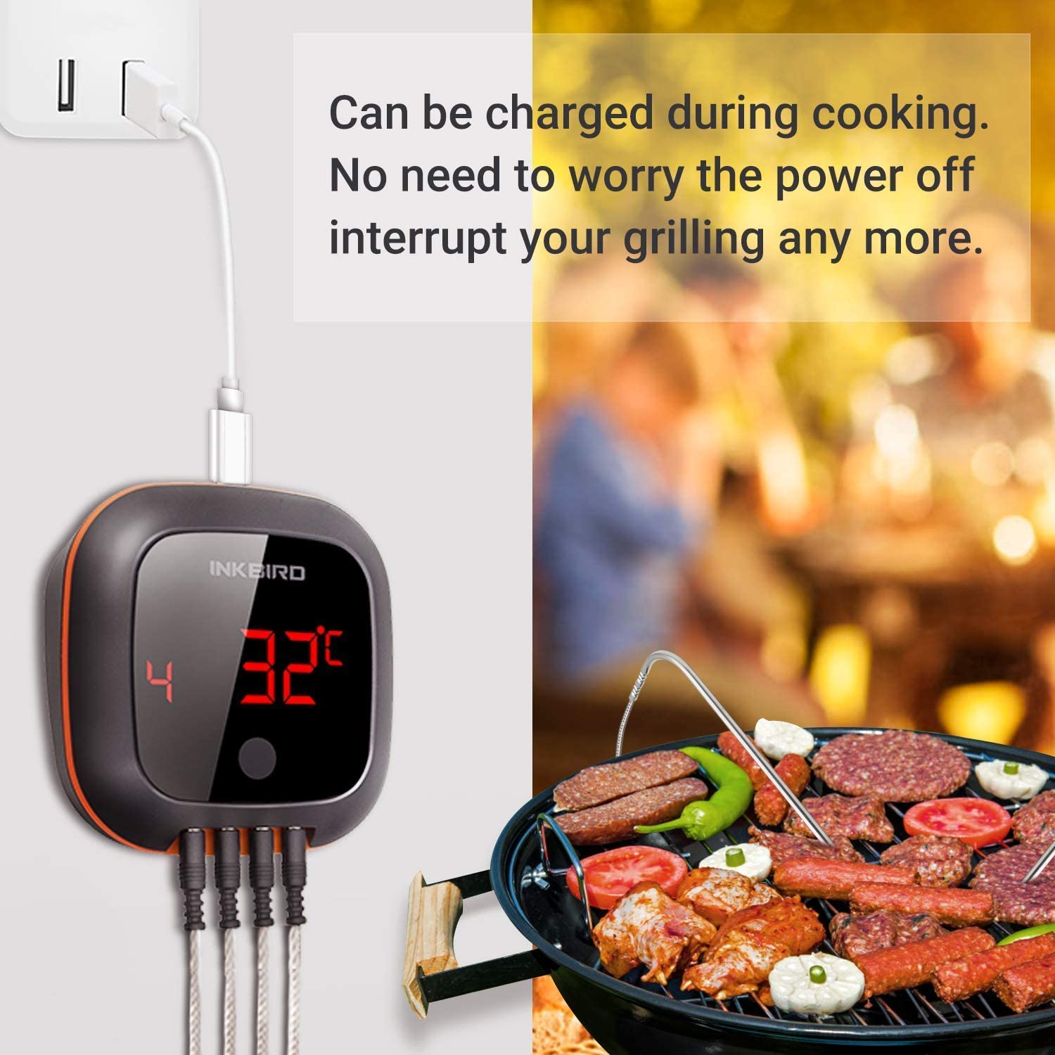 Inkbird close-up of probe ports ensuring secure insertion and accurate readings