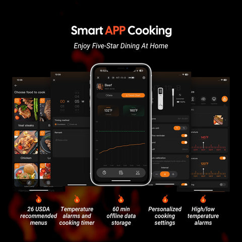 Inkbird mini probe inserted in steak demonstrating precise doneness monitoring