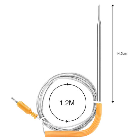 Inkbird probe cable next to ruler demonstrating 119 cm length for flexible placement