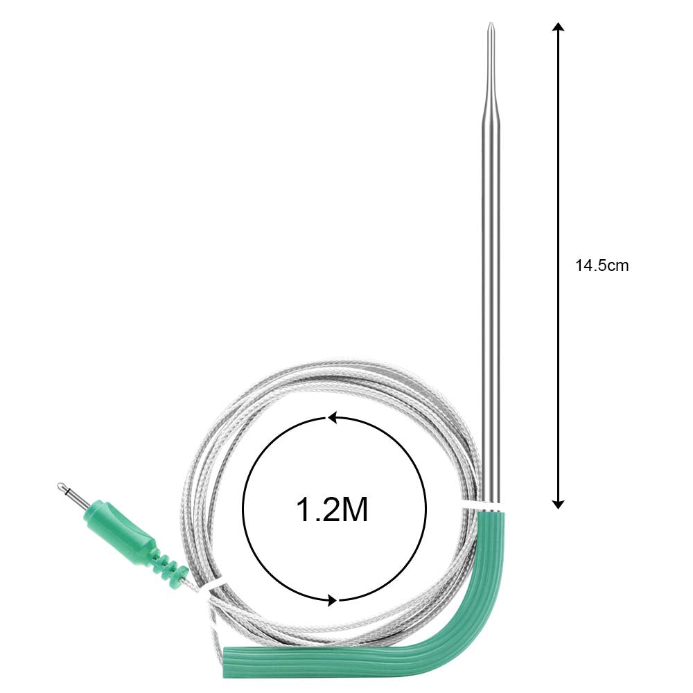 Inkbird probe inserted into meat on a smoker showing accurate remote temperature monitoring