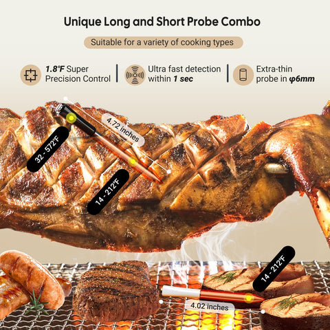 Inkbird probes inserted into steak demonstrating accurate internal temperature reading