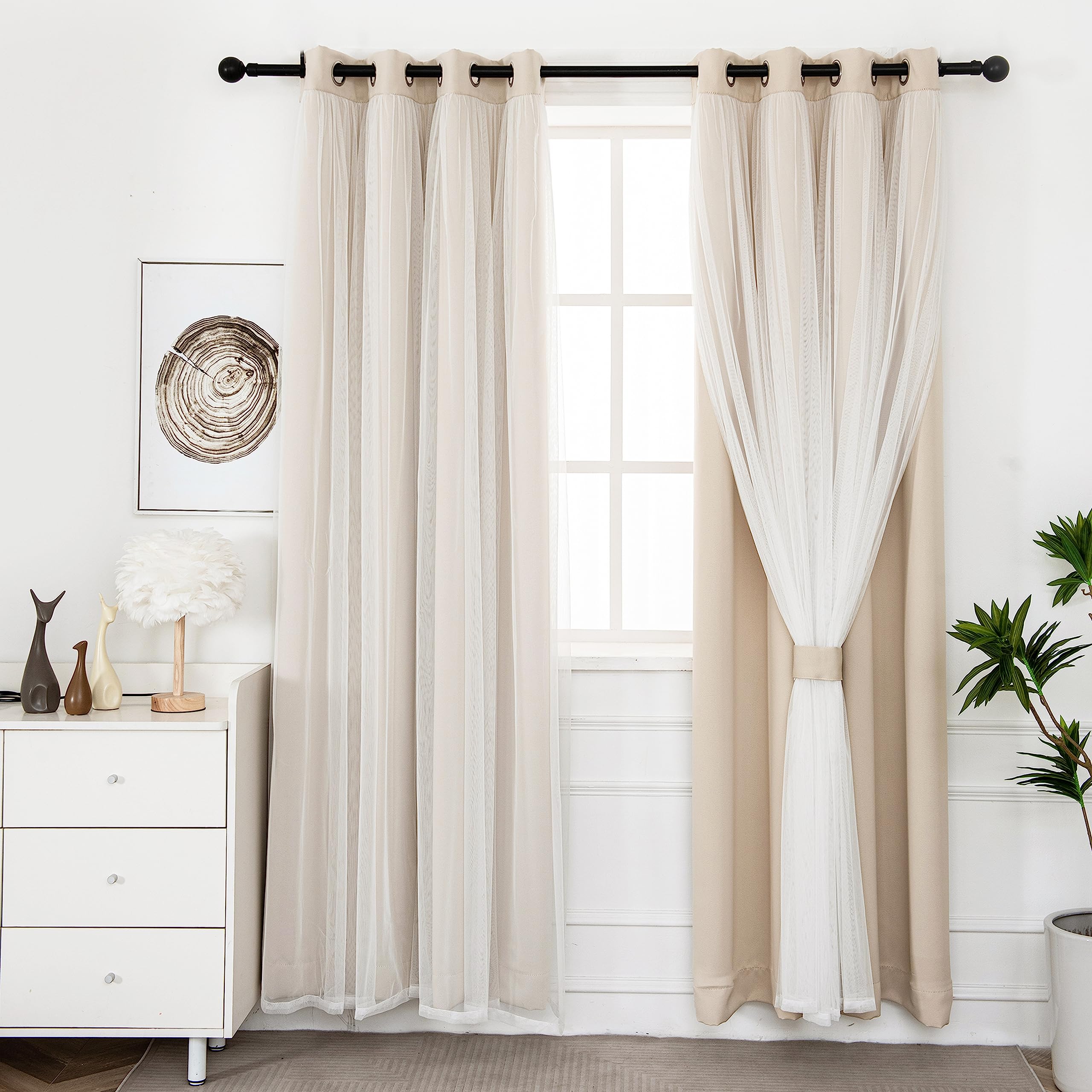 INLINAS front view of beige curtains showing elegant layered style and instant room upgrade